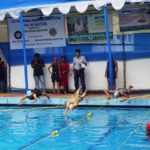 Sightless swimmers taking part in the 11th All Bengal Swimming Competition for the Blind