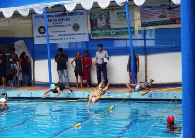 Sightless swimmers taking part in the 11th All Bengal Swimming Competition for the Blind